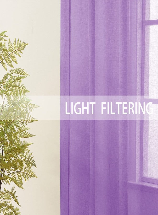UPOPO Lilac Sheer Tier Curtains 24 inches Long Kitchen Tiers Cafe Bathroom Girls Nursery Room Short Voile Mini Small Curtain Panels Door Window Curtain Cabinet Cover 2 Panels Rod Pocket - Image 5